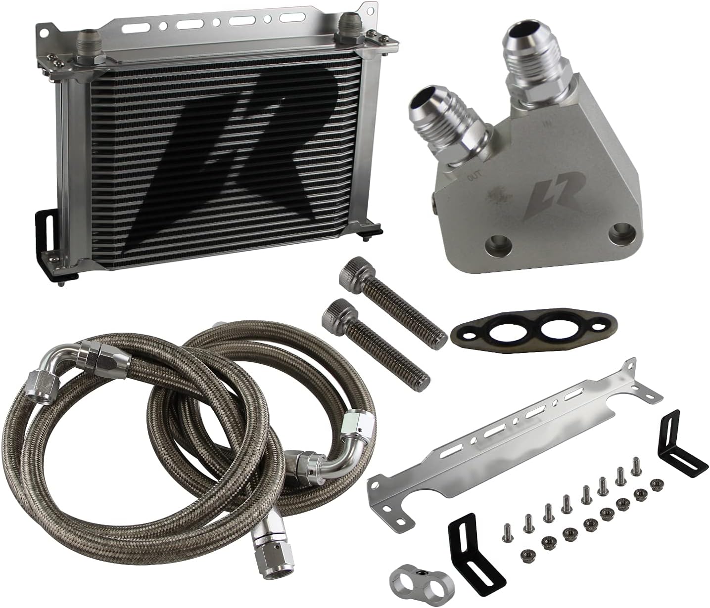 Engine Transmission Aluminum 25 Row Oil cooler with Adapter Hose Kit fits for Corvette C5 97-04 C6 05-13 C7 14-19 Cadillac CTS-V 04-06 LS1 LS2 L3 L6 L6 L7 L9 (25 Row with adapter Silver)