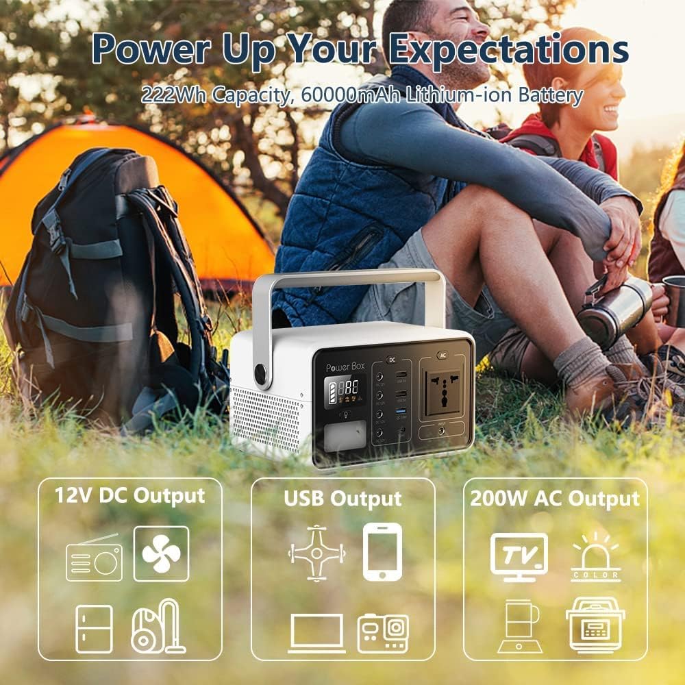 Anern Portable Power Station, 200W/222Wh Outdoor Solar Generator with LED Flashlight/110V AC Outlet,Backup Battery Power Supply for Camping, Emergency