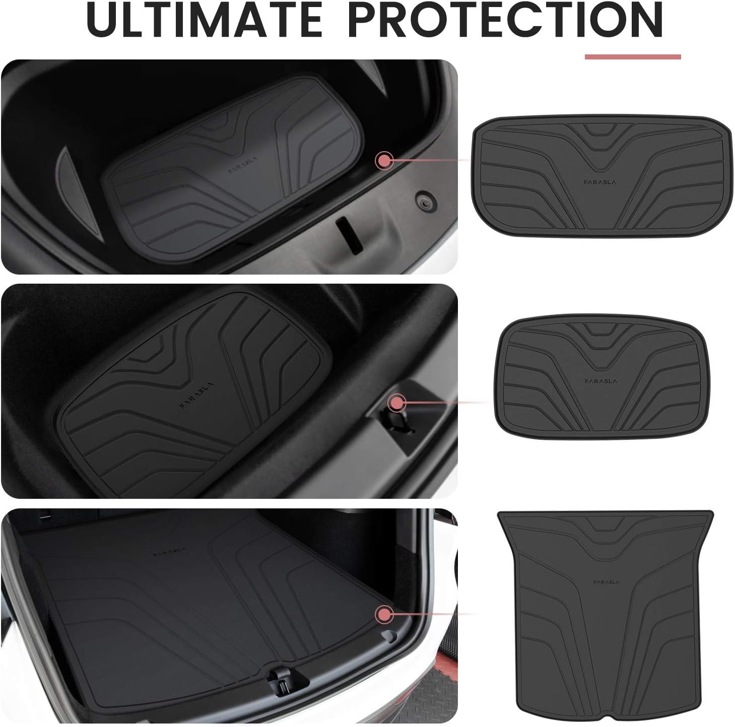 Farasla All Weather Cargo Mats for New 2021 Tesla Model Y (Set of 3) Pack of 2