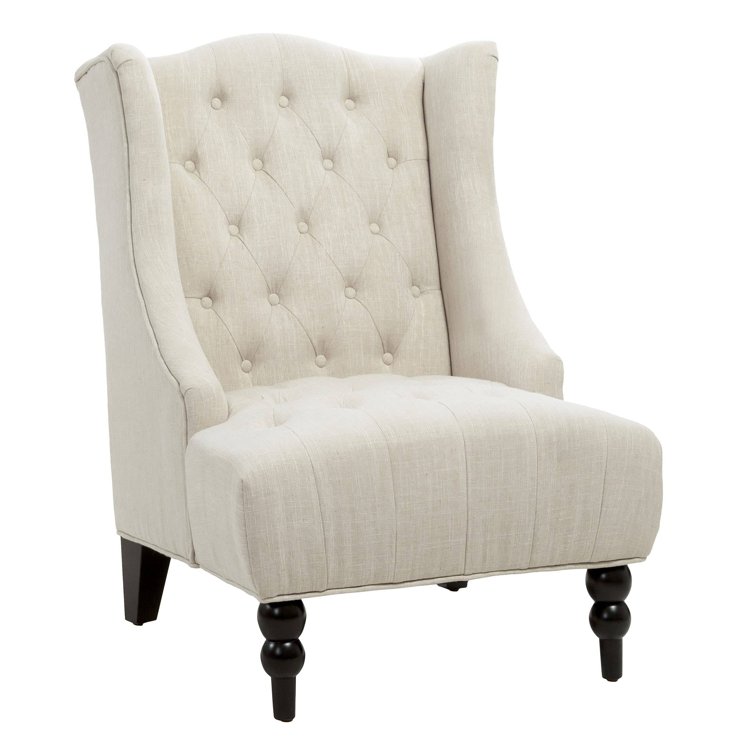 Clarice Tall Wingback Light Beige Tufted Fabric Accent Chair