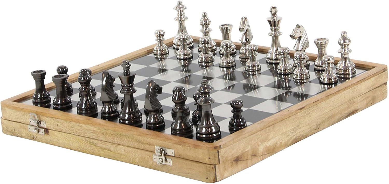 Deco 79 28550 Aluminum and Wood Chess Set, 5