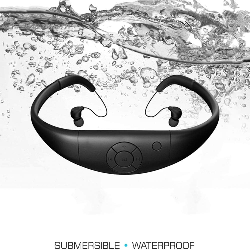 Waterproof MP3 Player for Swimming, Swimaudios IPX8 8GB Swim Headphones with Shuffle Feature,Underwater Headset/Earphones for Watersports, Diving(Black) Pack of 2