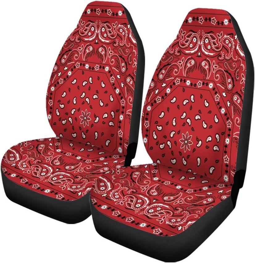 Pinbeam Car Seat Covers Colorful Pattern Red Paisley Classic Scarf Bandanna Abstract Set of 2 Auto Accessories Protectors Car Decor Universal Fit for Car Truck SUV