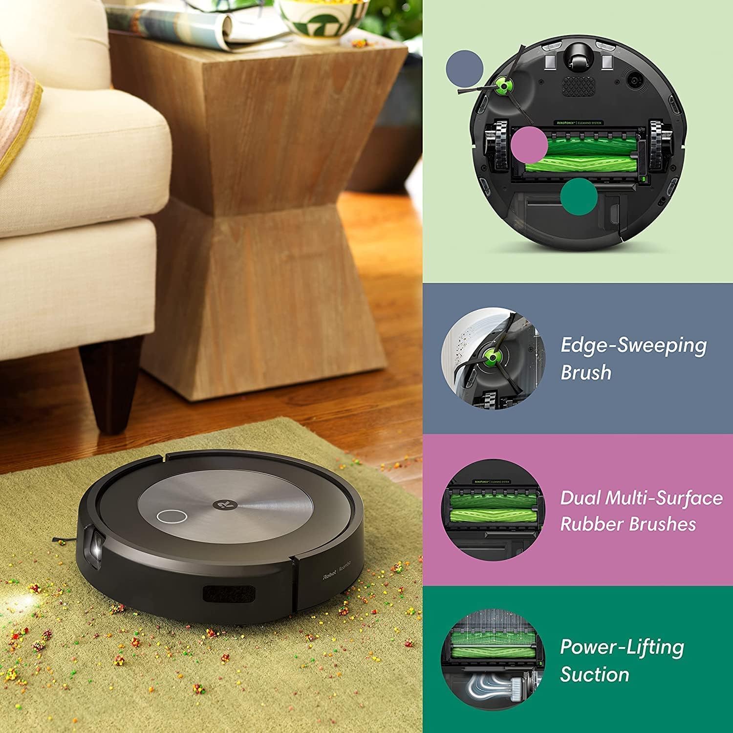 iRobot Roomba j7 (7150) Wi-Fi Connected Robot Vacuum - Smart Mapping, Compatible with Alexa, Ideal for Pet Hair, Carpets, Hard Floors Bundle with (+2 Extra Edge-Sweeping Brushes) (3 Items)