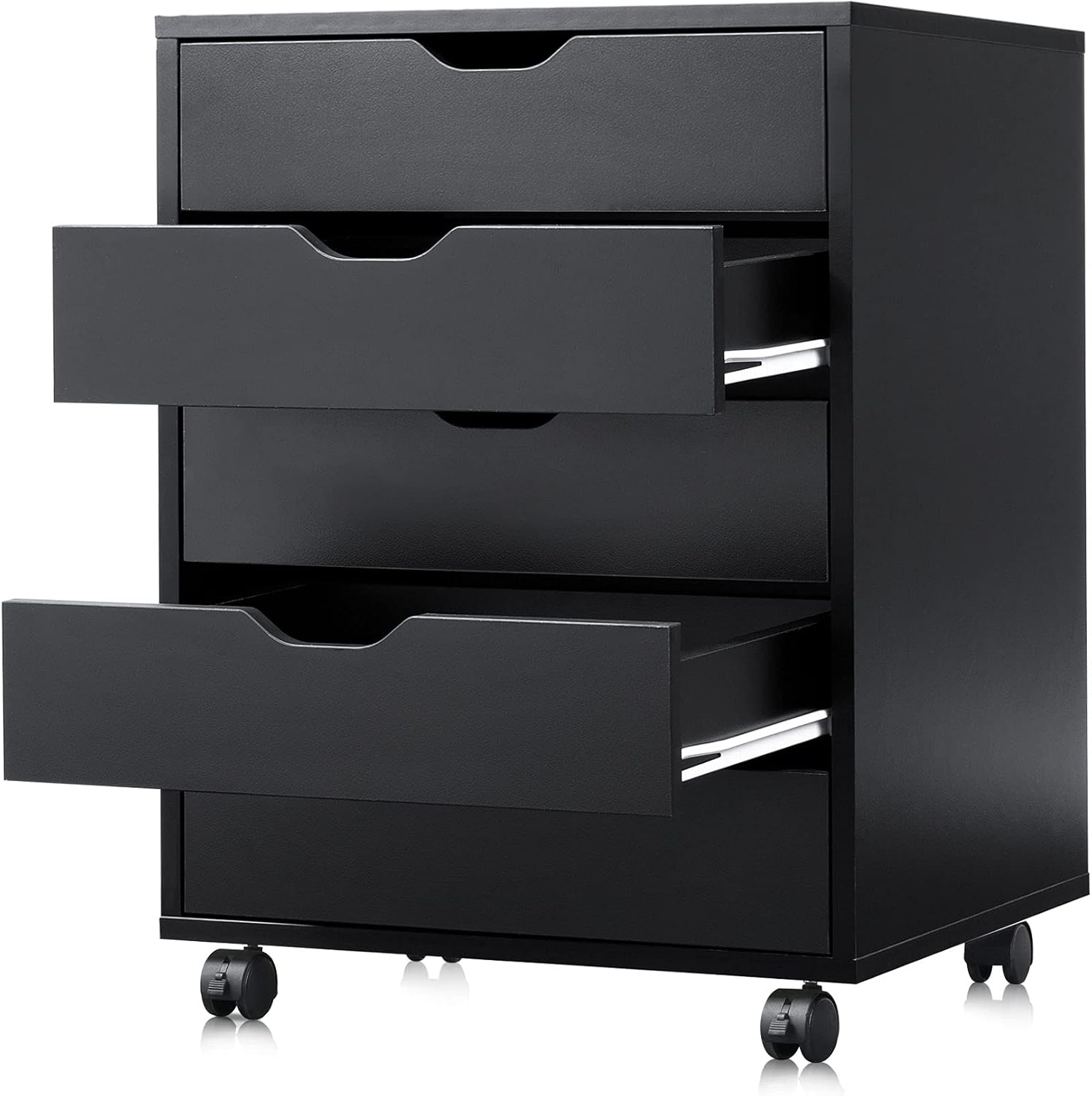 DEVAISE 5-Drawer Chest, Wood Storage Dresser Cabinet with Wheels, Black
