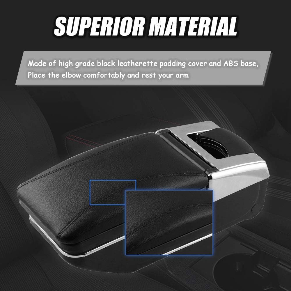 Tocsho Car Armrest Console Storage Box Black Leather Rotatable Center Box Universal Car Pack of 2