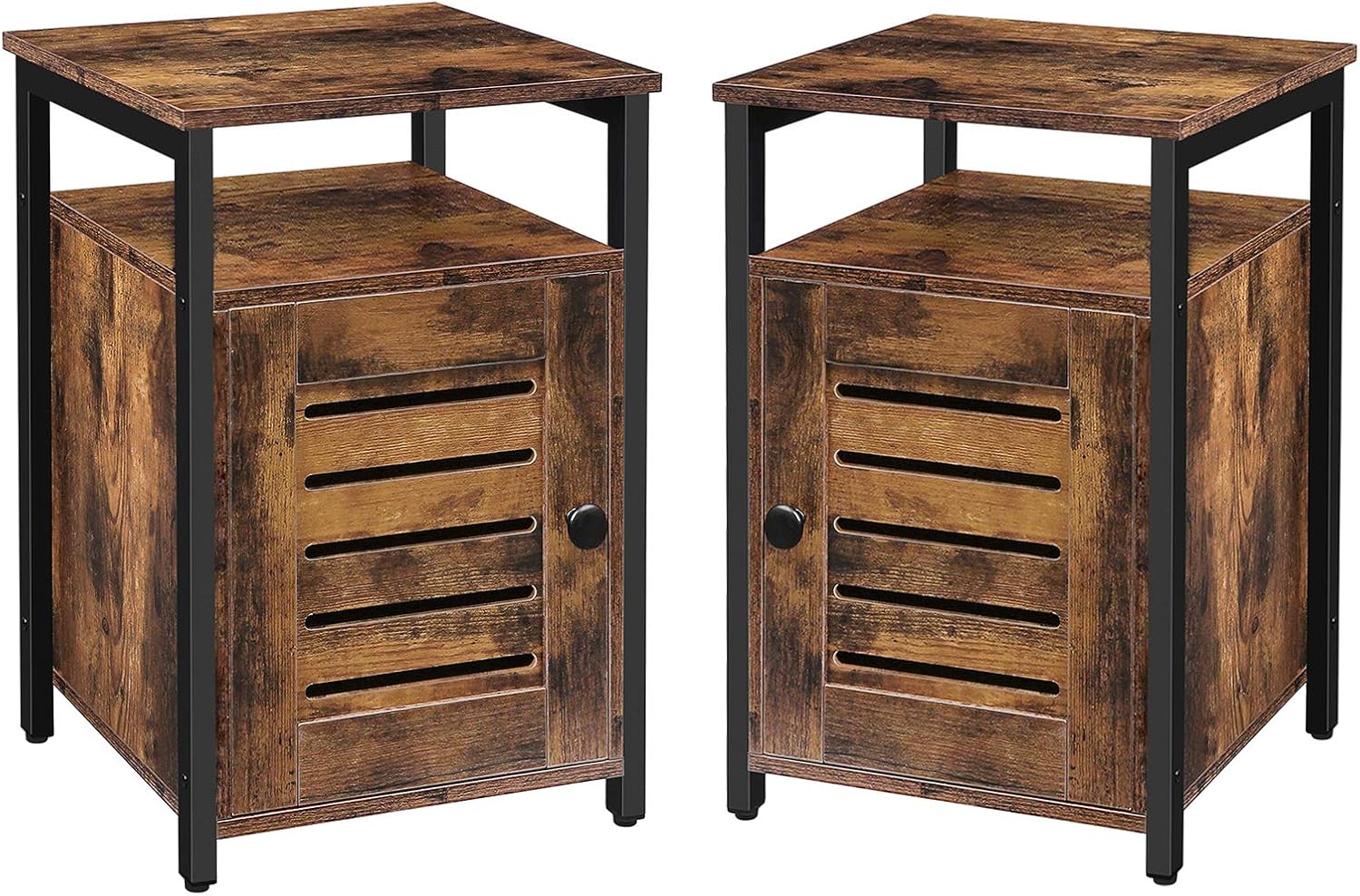 HOOBRO Nightstand Set of 2, Shutter End Table with Switchable Door and Inner Storage, Square Side Table, Wood Accent Industrial Sofa Storage Cabinet in Bedroom, Reception Room, Rustic Brown BF85BZP201