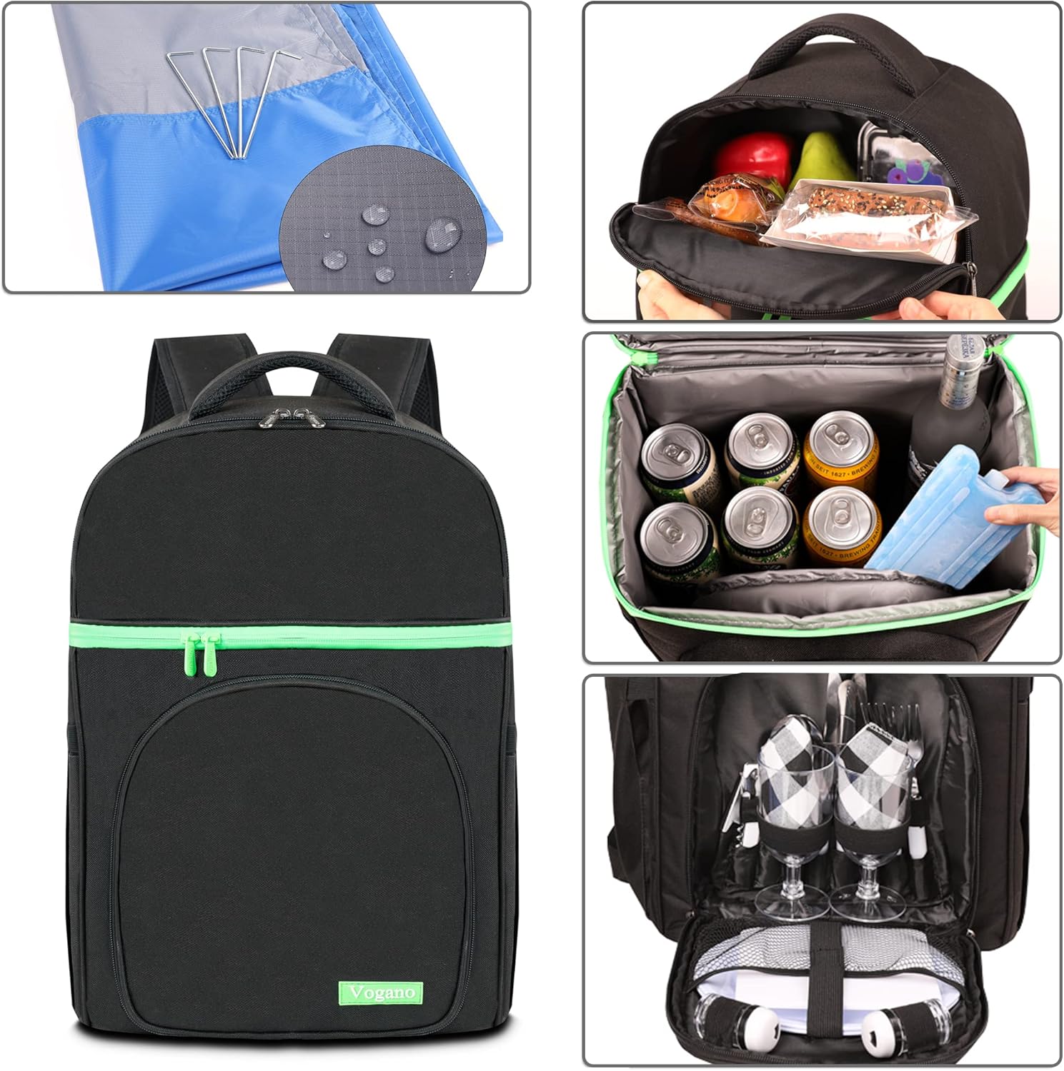 Vogano Cooler Backpack Insulated Waterproof Lightweight Backpack Cooler,with Blanket,Cutlery Set,Lunch Backpack Beach Accessories
