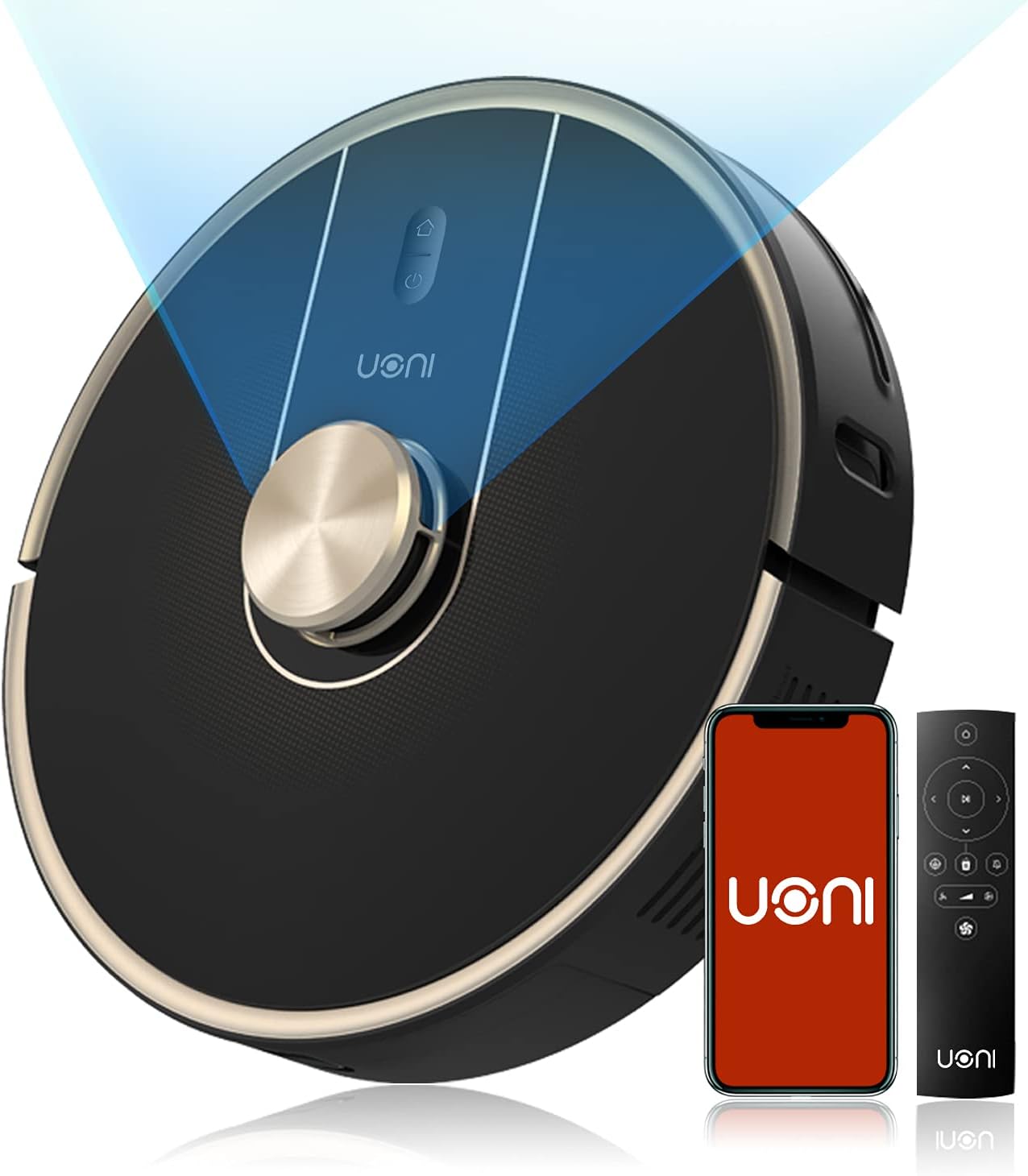 Robot Vacuum Cleaner Uoni V980Plus - 2700Pa Strong Suction Slim Design Robotic Vacuum Multiple Cleaning Modes Self-Charging Robotic Vacuum Cleaner with 5200mAh for Pet Hair, Hard Floor and Carpets