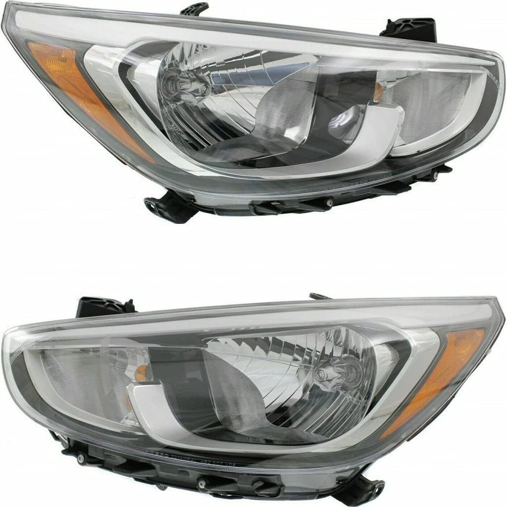 For Hyundai Accent Headlight Assembly 2015 2016 2017 Pair Driver and Passenger Side Halogen Type CAPA Certified