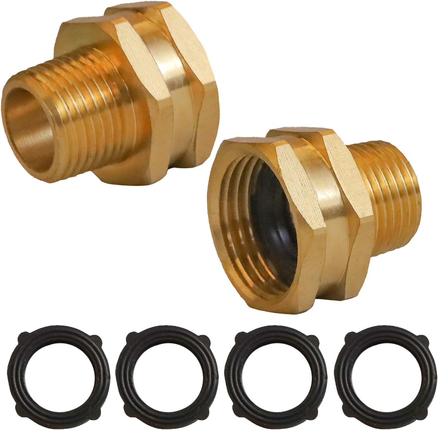 Hourleey GHT to NPT Connector, GHT to NPT Adapter Brass Fitting, Garden Hose Adapter, 2 Pack (3/4