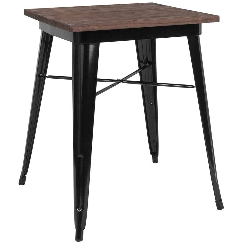 Flash Furniture 23.5x22 Square Metal Indoor Table with Rustic Wood Top Black