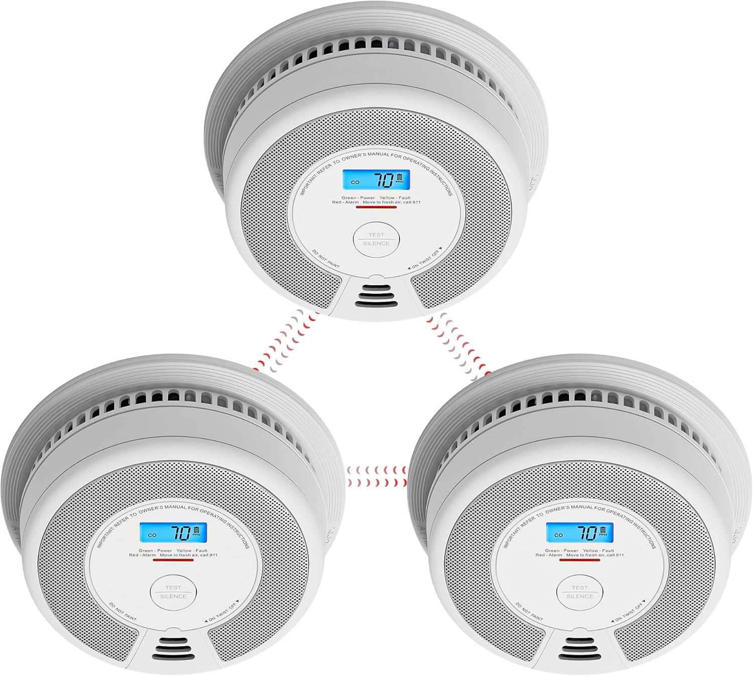 X-Sense Wireless Interconnected Combination Smoke and Carbon Monoxide Detector with LCD Display & 10-Year Battery, Over 820 ft Transmission Range, SC07-W, Pack of 3