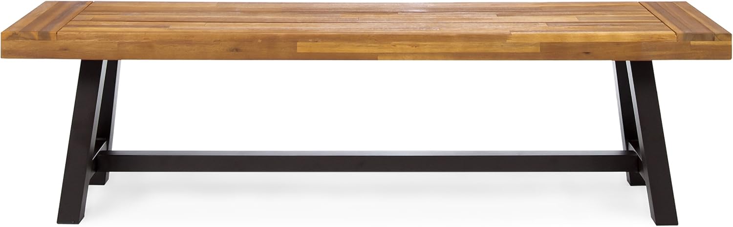 Christopher Knight Home Carlisle Outdoor Acacia Wood and Rustic Metal Bench, Sandblast Finish / Rustic Metal