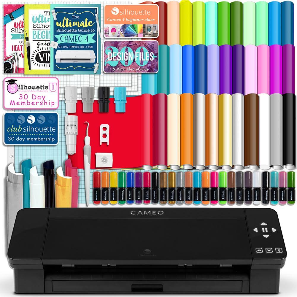 Oracal Silhouette Black Cameo 4 w/ 38 Oracal Sheets, Siser HTV, Guides, 24 Pens