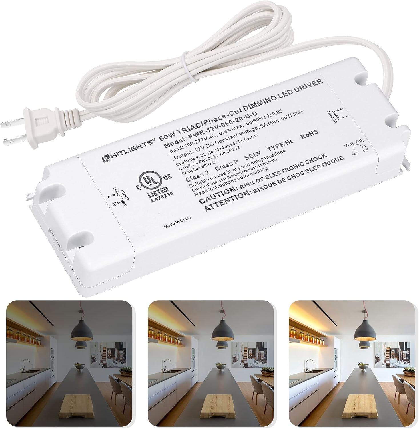 HitLights 60W LED Dimmable Driver, 110-277V AC - 12V 5A DC Electric LED Transformer, Compatible with Lutron&Leviton for LED Strip Lights, Constant Voltage LED Products Pack of 2