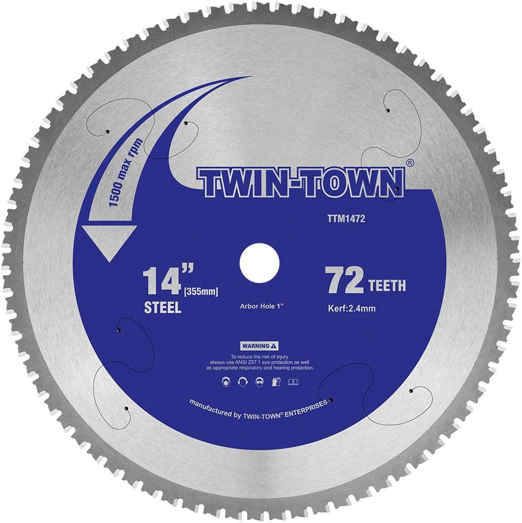 TWIN-TOWN 14-Inch 72 Teeth Dry Cut Steel and Ferrous Metal Saw Blade with 1-Inch Arbor Pack of 2