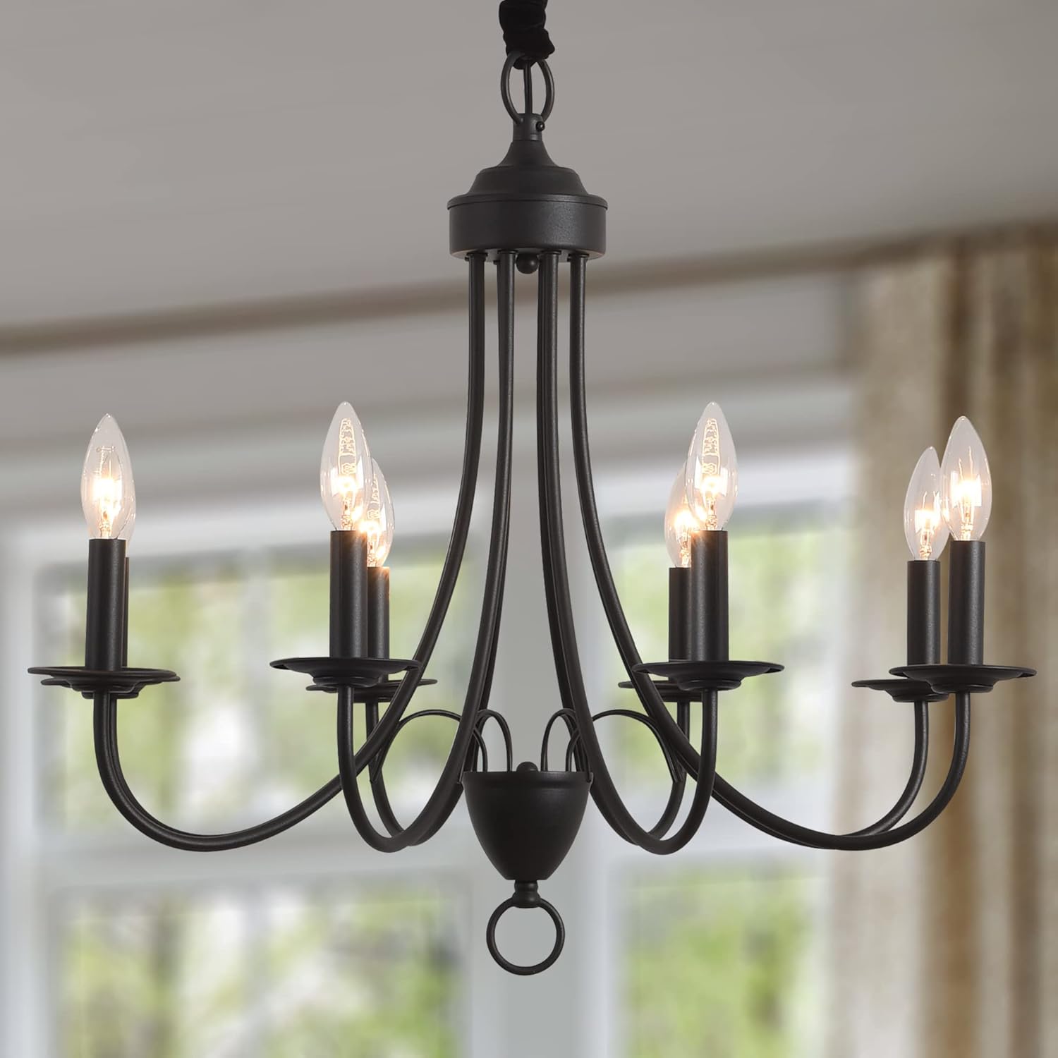 Kaluxry Black Farmhouse Chandeliers, French Country Chandelier for Dining Room, Kitchen, Bedroom ,Study, Living Room Foyer Light Fixtures with E12 Base Pendant Lights (8 Light)
