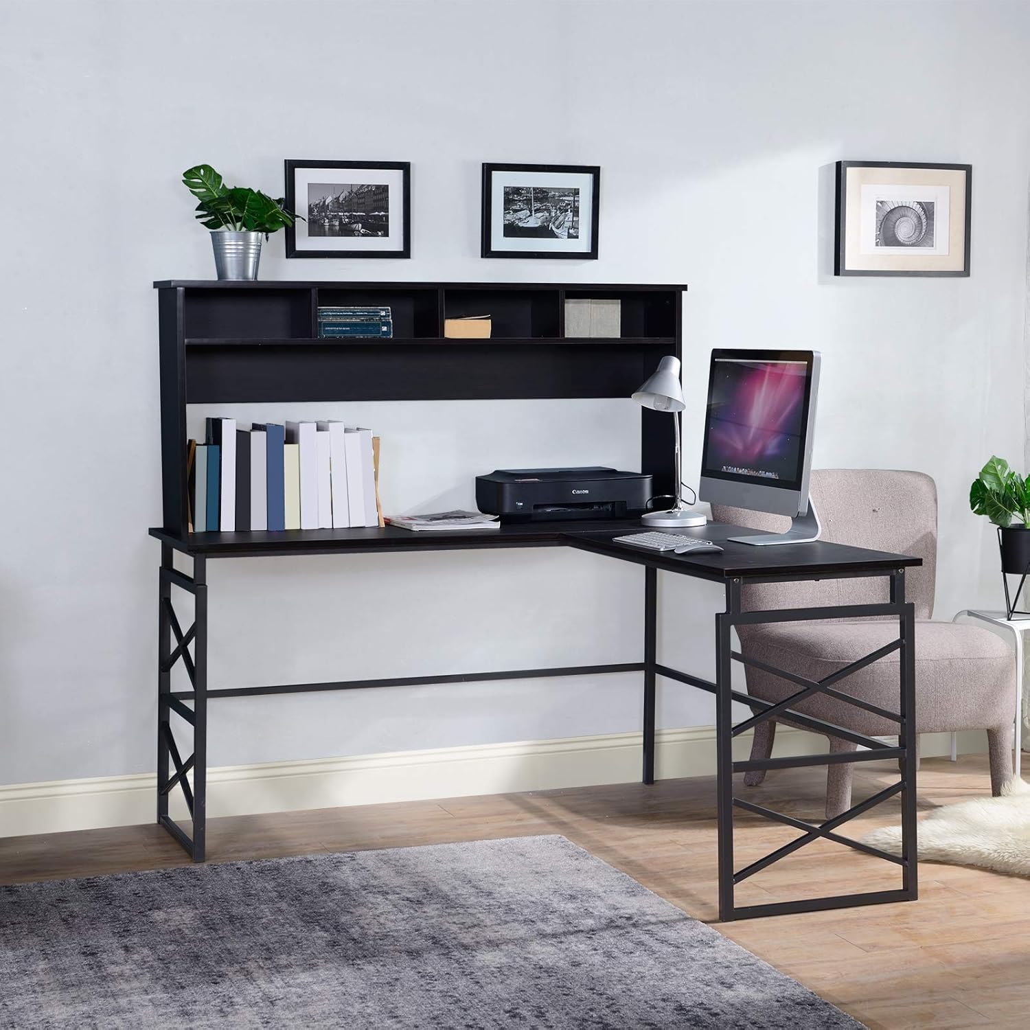 Legacy Home Hoboken L-Shaped Desk with Hutch, Corner Desk, Computer Desk, Soho