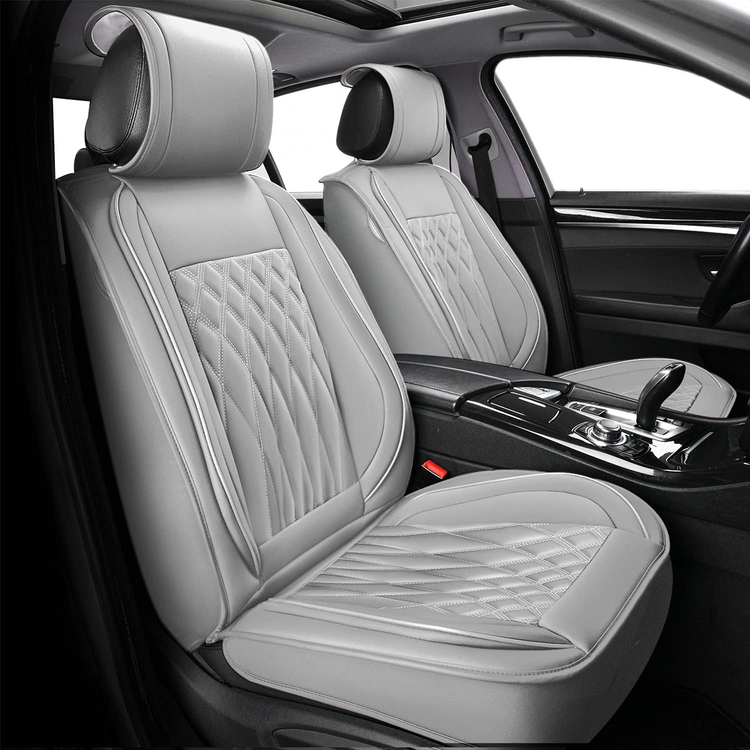 Sunny color 1 Pair Car Seat Cover, Leather Car Seat Covers Universal for Cars SUV Pick-up Truck Van Interior Accessories(Gray)