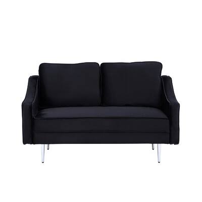 Millman 53x22 Velvet Square Arm Loveseat Mercer41 Fabric: Black Velvet