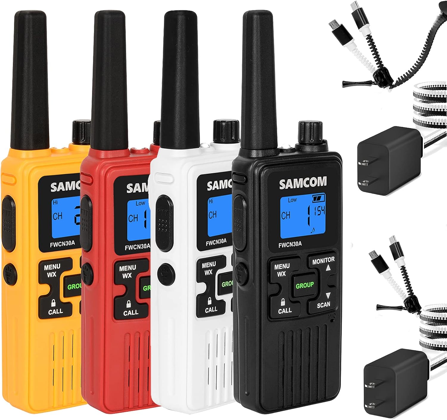 FRS Walkie Talkie Long Range Rechargeable 1250mAh Battery Portable Handheld Two Way Radio License Free Family Walky Talky for Adult Kids USB Charger with Group VOX SCAN NOAA Call Function, 4 Packs