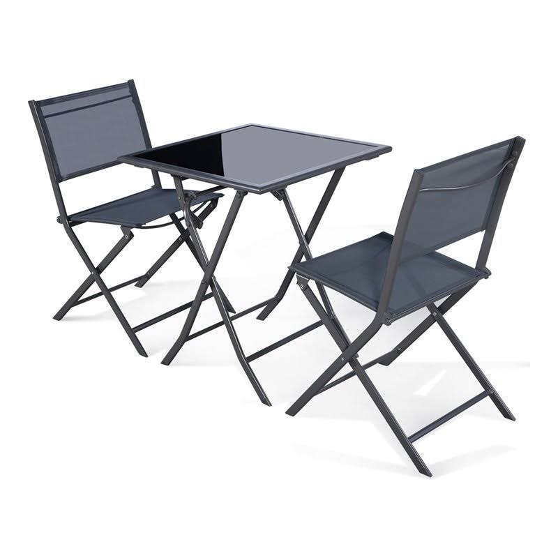 Costway 3 Piece Bistro Set Garden Backyard Table Chairs Outdoor Patio Furniture Folding Dark Gray