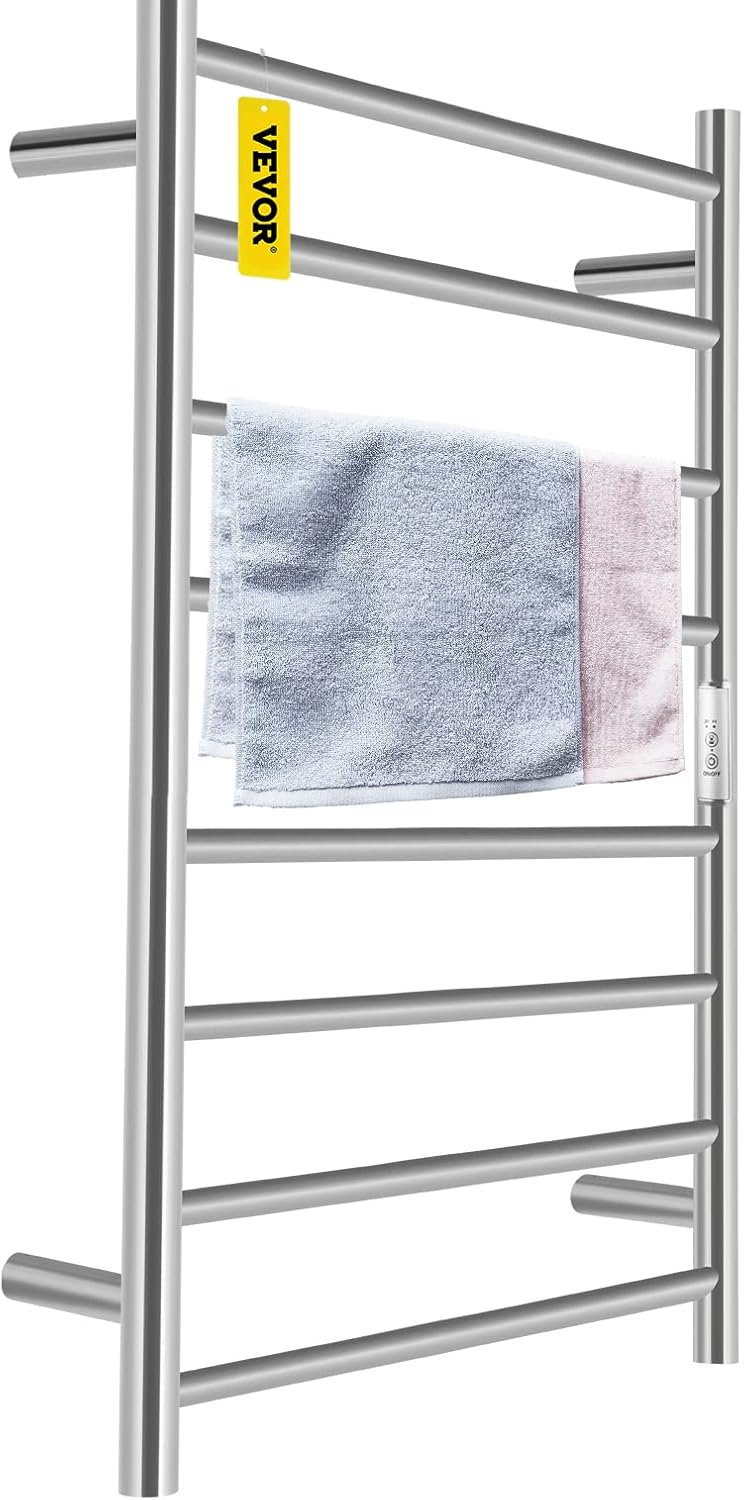 VEVOR Heated Towel Rack, 4-Bar Towel Warmer Rack, Wall Mounted Electric Towel Warmer, Electric Towel Drying Rack with Timer, Matte Black Stainless Steel Heated Towel Warmer for Bath, Plug-in/Hardwired