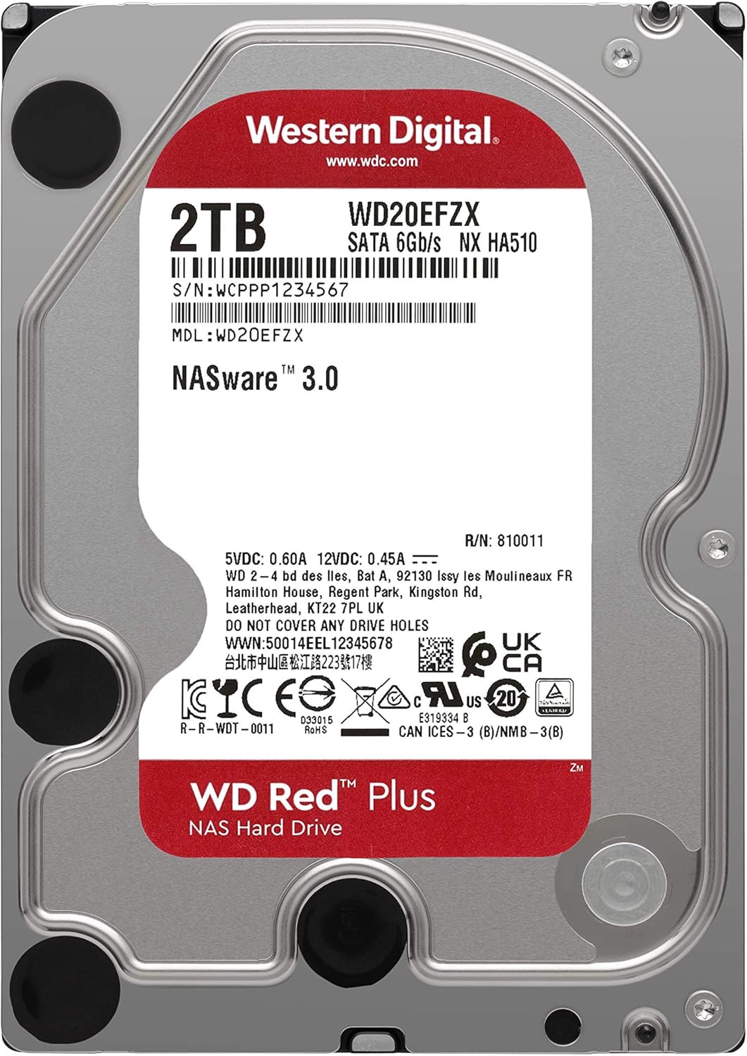 Western Digital 2TB WD Red Plus NAS Internal Hard Drive HDD - 5400 RPM, SATA 6 Gb/s, CMR, 128 MB Cache, 3.5