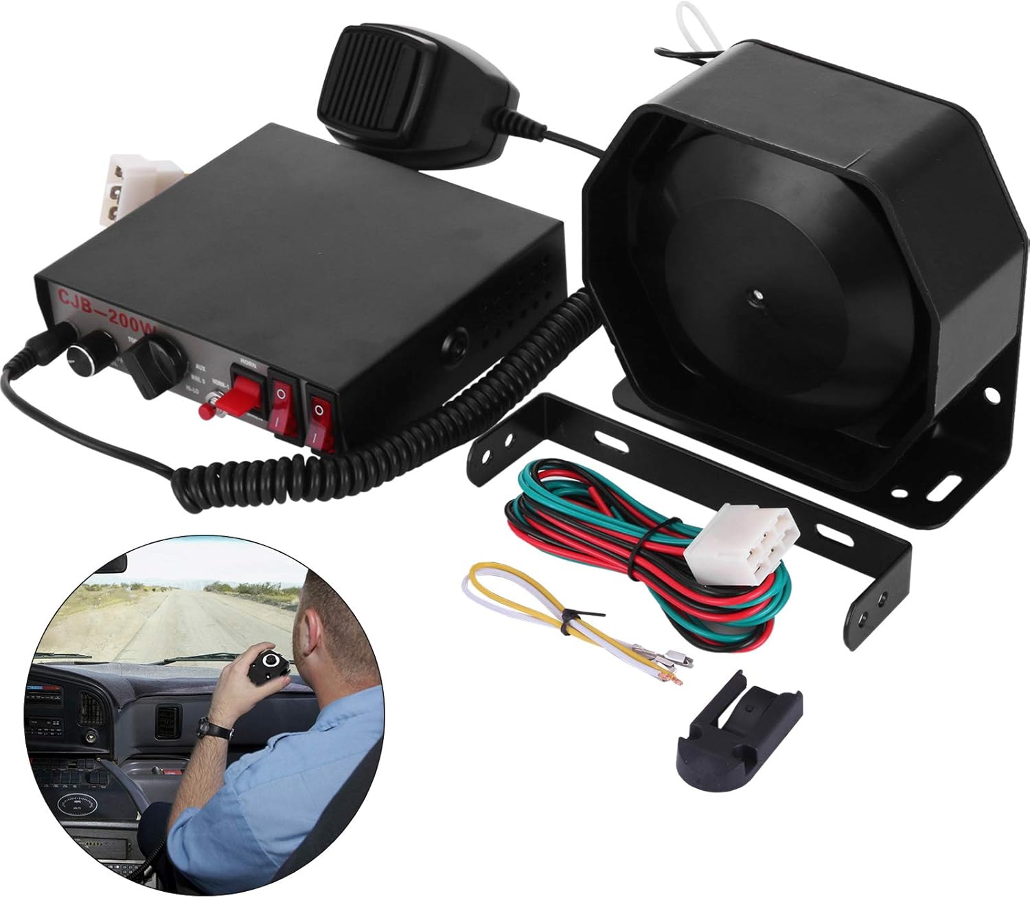 Mophorn 200W Siren Bundle 8 Tones Emergency Warning Siren with PA Speaker MIC System Vehicle Siren Box Fit for Police, Ambulance, Fire Fighting and Engineer Vehicles Pack of 2