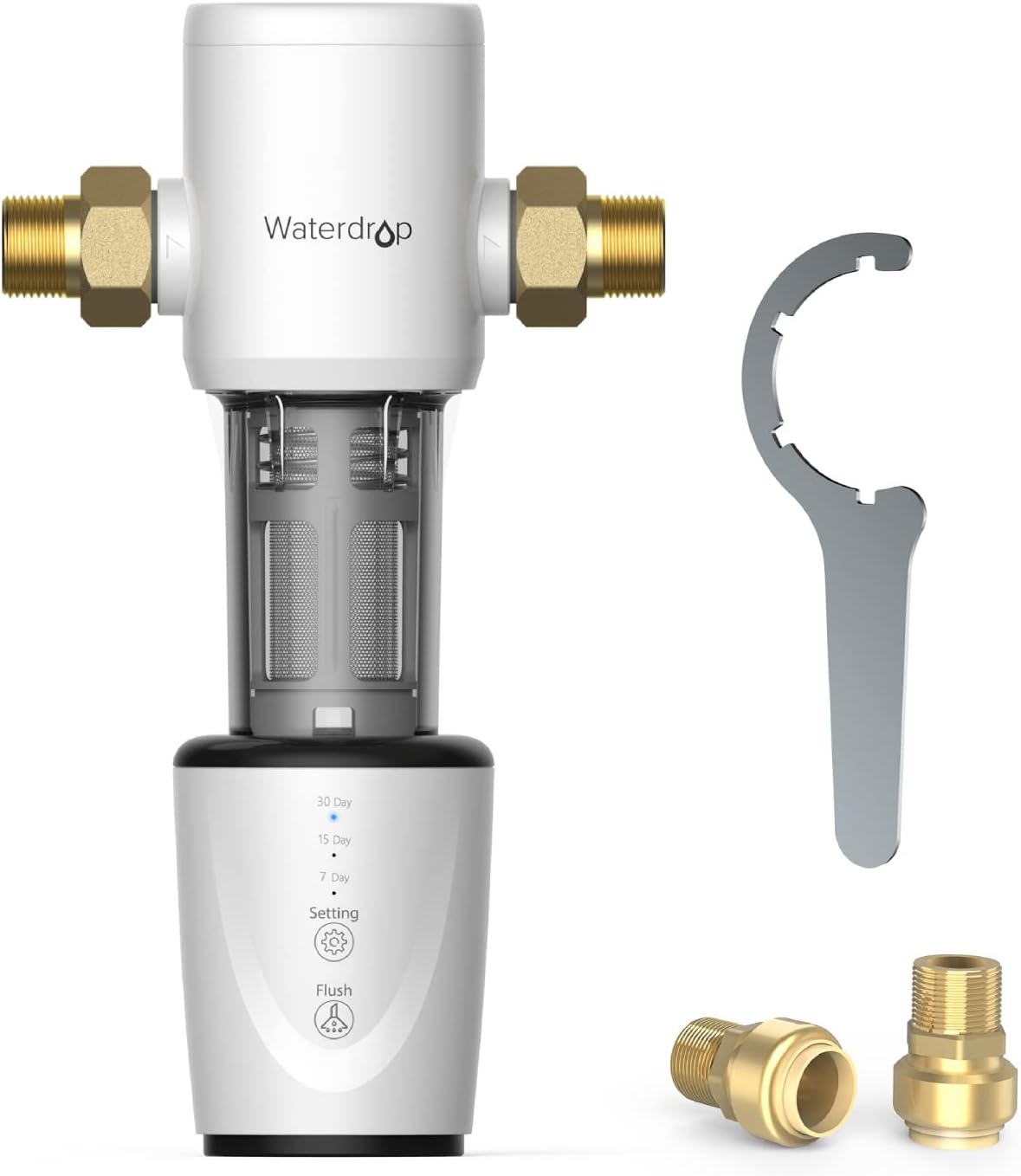 Waterdrop Spin Down Sediment Filter, Whole House Water Filter System, Auto Flushing Backwash, 40 Micron, Traps Sand, BPA Free,WD-PFA Pack of 2