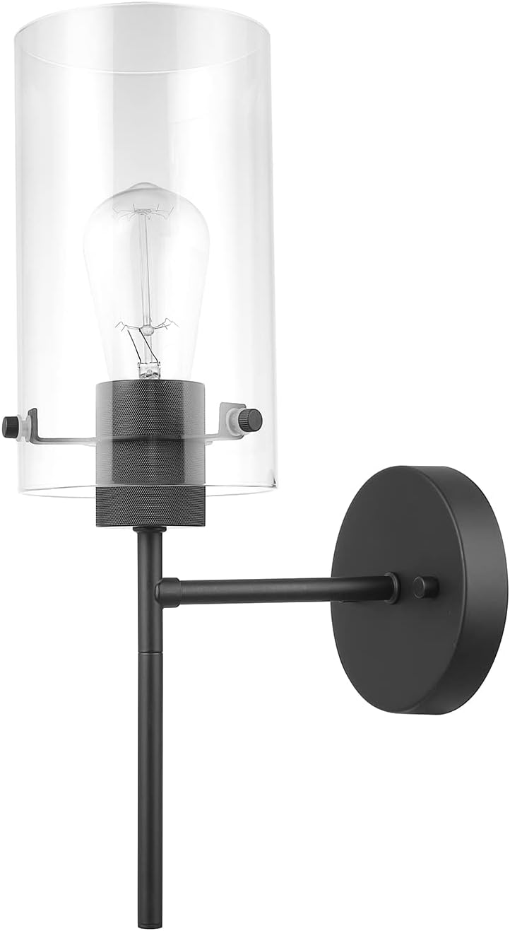 Globe Electric 51860 Pisaq 1-Light Wall Sconce, Matte Black, Clear Glass Shade