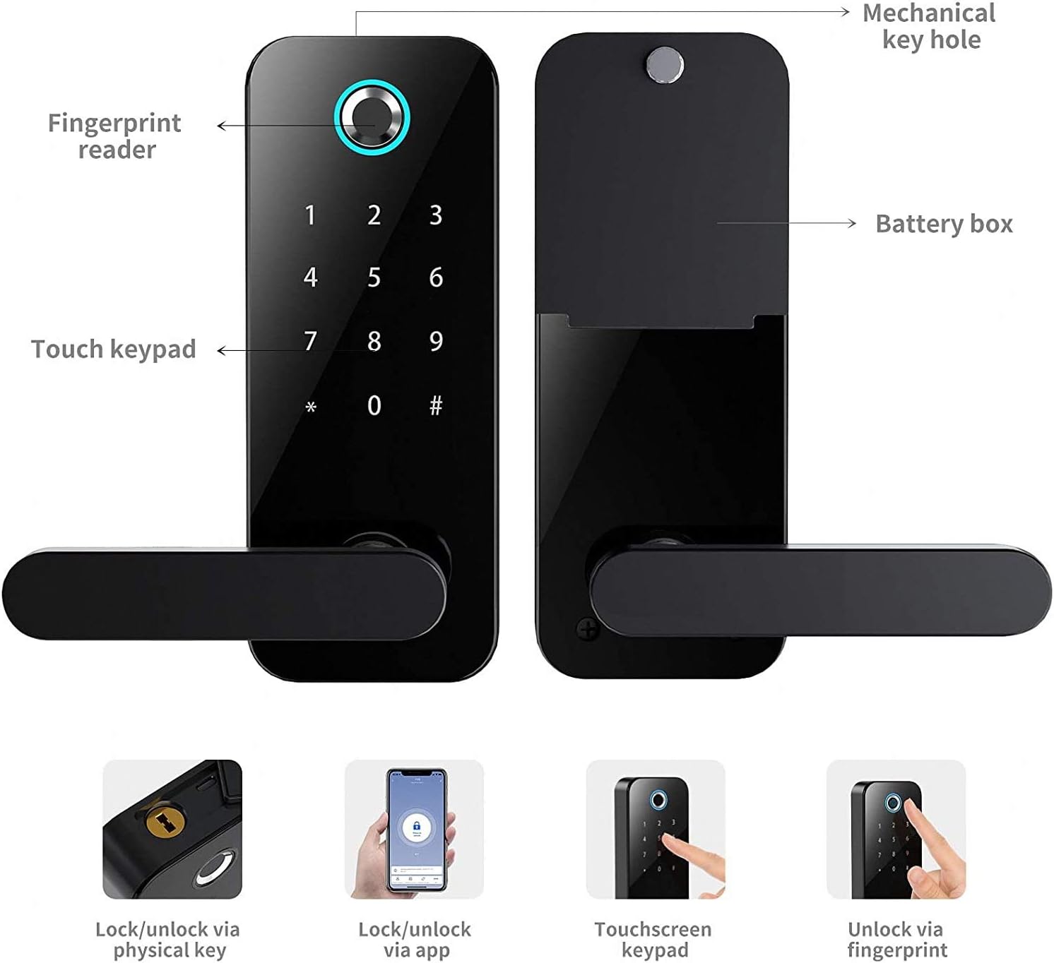 SmartCoolous Tuya Smart Lock Fingerprint Door Lock 4-in-1 Unlock Touch Screen Bluetooth APP Keyless Entry Door Lock for Home Office Hotel Apartment Compatible with Alexa Pack of 2