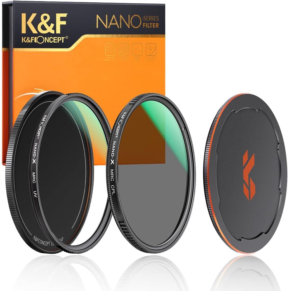 K&F Concept 49mm Circular Polarizers Filter & MC UV Protection Filter Kit (2 pcs) with Up & Down Lens Cap, 28 Multi-Layer Coatings HD CPL/UV Filter Set for Camera Lens (Nano-X Series) Pack of 2