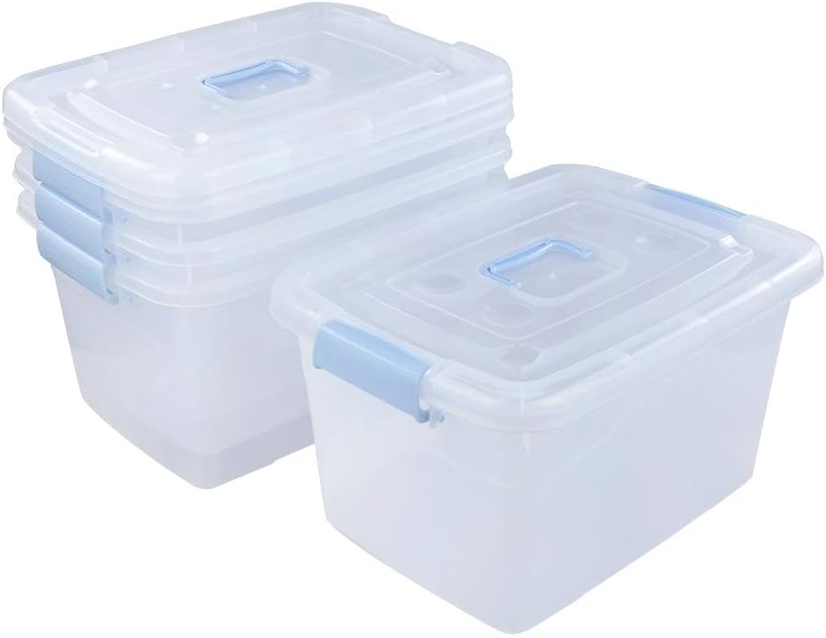 Ponpong 22 L Large Plastic Storage Box, Clear Plastic Latch Box Pack of 2