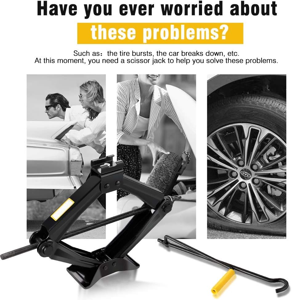 Anbull 3 Ton Black Steel Car Scissor Jack, Car Jack with Hand Crank Portable for Sedan and Coupe Pack of 2