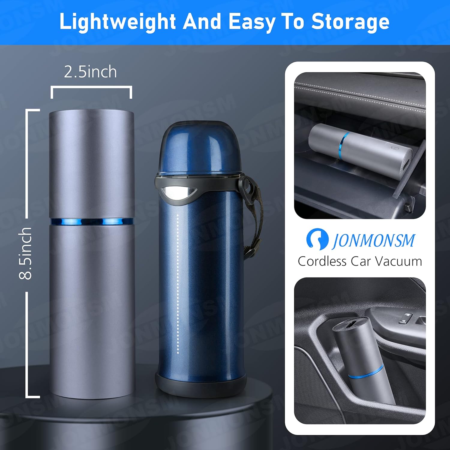 JONMONSM Car Vacuum, Absorbing Pressure 4.5Kpa 85W Car Vacuum Cleaner,Air Duster and Hand Pump 3 in 1, Handheld Vacuum USB Rechargeable, Easy to Clean Car Interior and Other Crevices Pack of 2