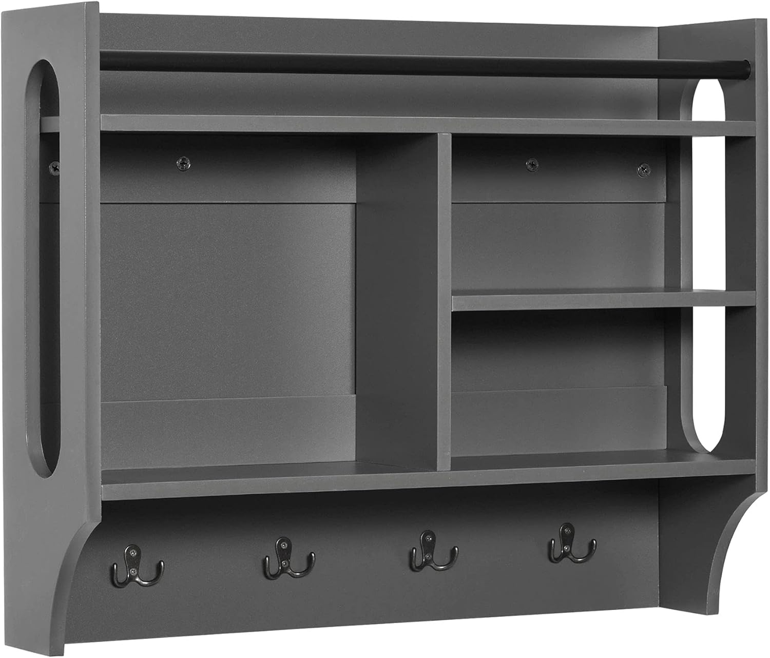 HOMCOM Wall-Mounted Floating Storage Shelf with 4 Storage Units and 4 Dual Hooks, Espresso Pack of 2