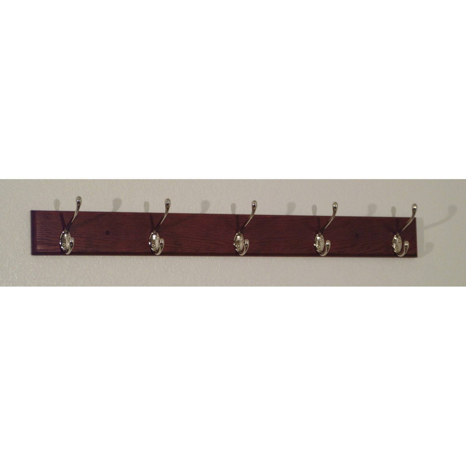 Wooden Mallet 36-Inch 5-Nickel Hook Coat Rack Mahogany