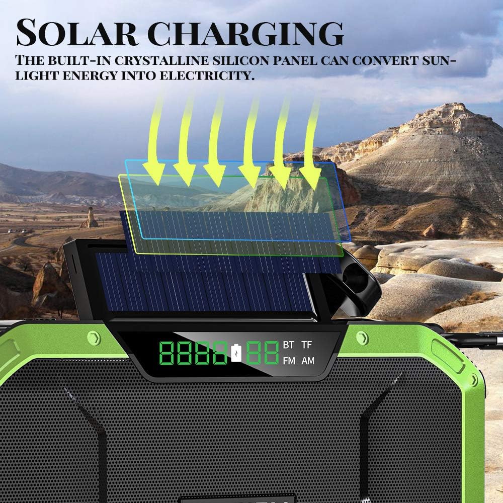 Emergency Radio,Geevorks Portable Hand Crank Radio/Dynamotor IPX6 Waterproof,Emergency BT Speaker with SOS Alarm,LED Light, Solar Charging, Hand Crank & Battery Operated,Orange Pack of 2