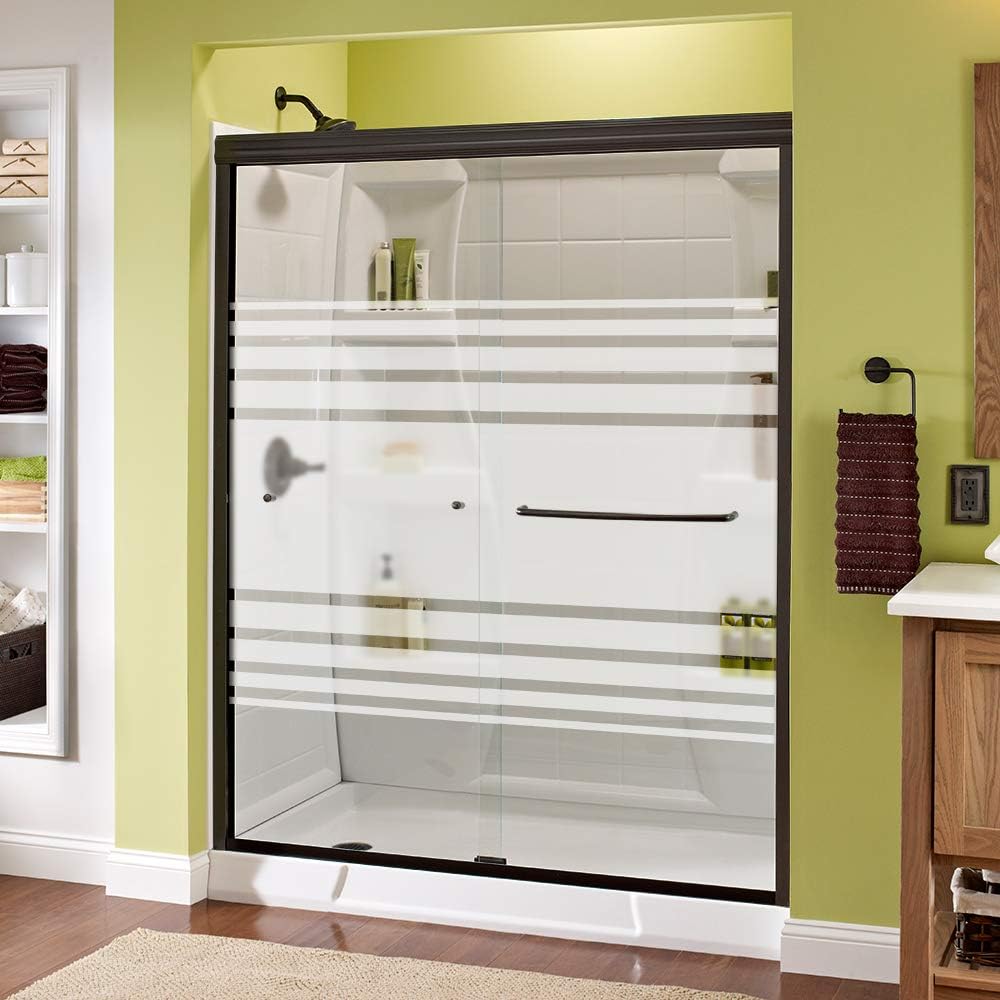Delta Shower Doors SD3172325 Trinsic Semi-Frameless Traditional Sliding Shower Door 60in.x70in, Clear Glass, Bronze Track