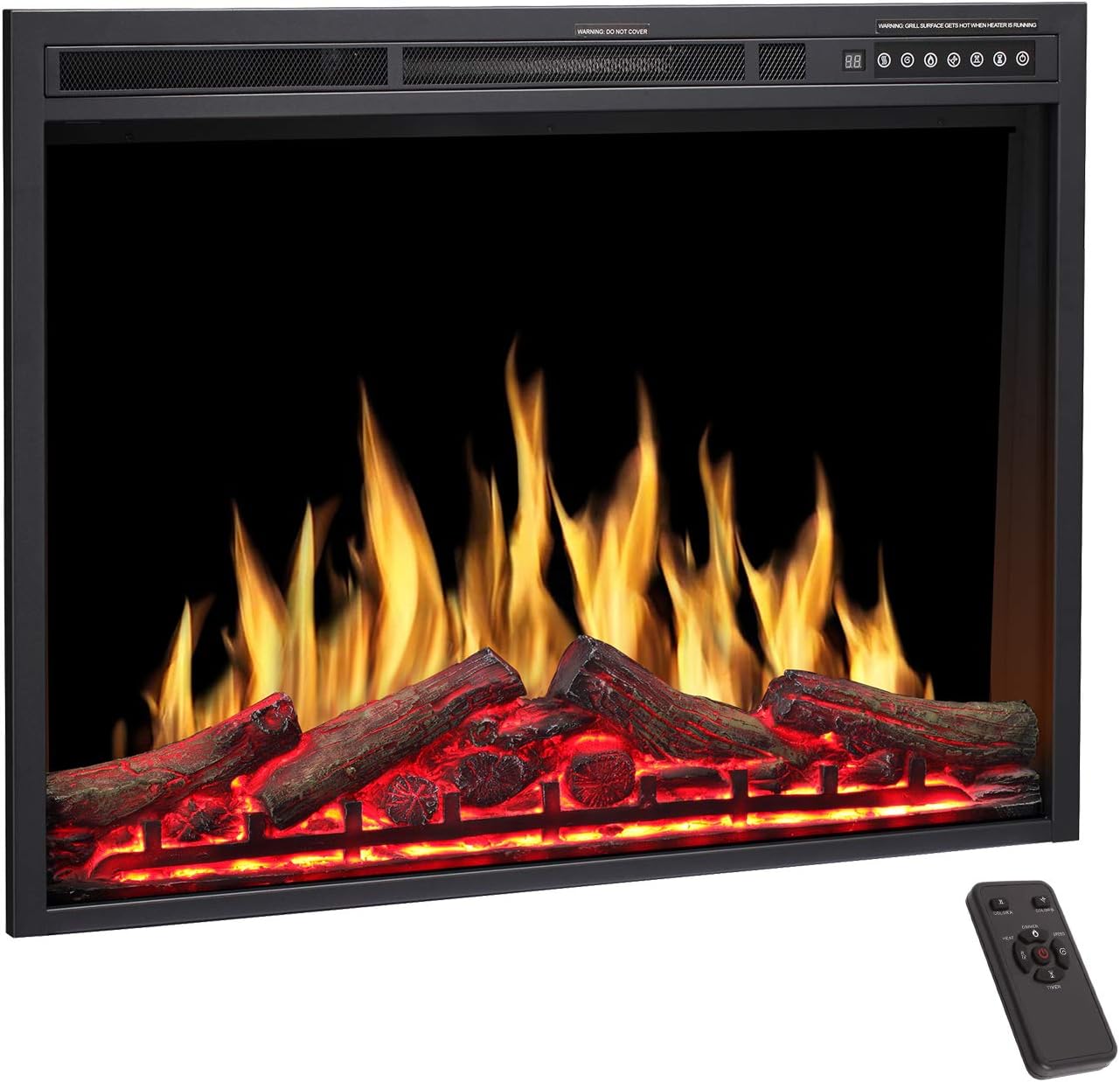 R.W.FLAME Electric Fireplace Insert 34Inch with Adjuatble Flame Colors, Log Colors, Flame Speed and Brightness, Remote Control, 750W/1500W