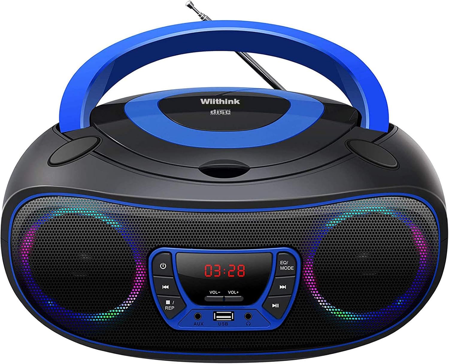 Stereo Portable Kids CD Player Boombox with LED Light,Support Bluetooth & FM Radio & USB & Aux-in & Headphone Jack,MP3/CD Player (Black) Pack of 2