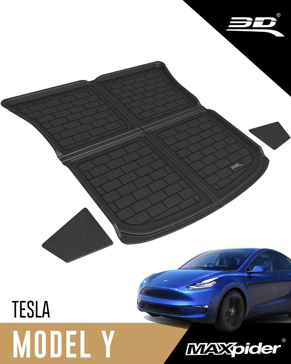 3D MAXpider Rubber Cargo Liner for 2020-2021 Tesla Model Y – Black Custom Fit All-Weather Kagu Series (NOT FIT 7-SEAT)