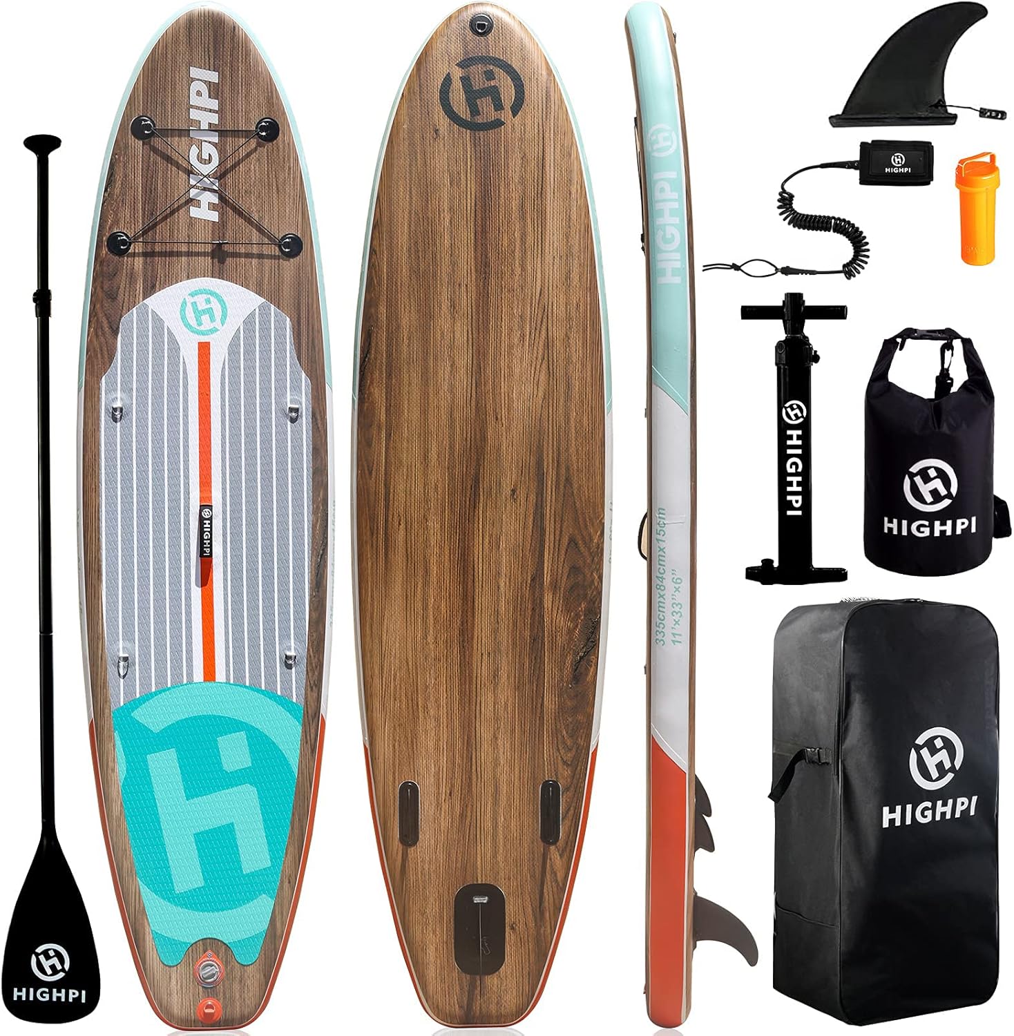 Highpi Inflatable Stand Up Paddle Board 11'x33''x6'' Premium SUP W Accessories & Backpack, Wide Stance, Surf Control, Non-Slip Deck, Leash, Paddle and Pump, Standing Boat for Youth & Adult
