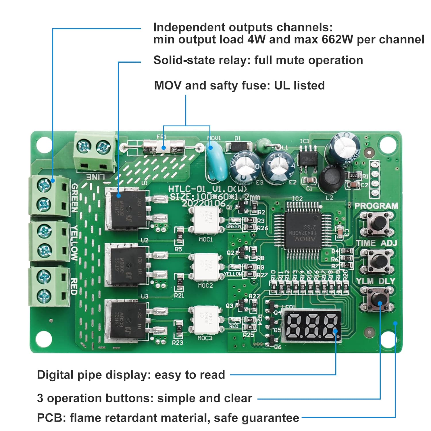 Briidea 3 Channel Traffic Light Controller Sequencer 85VAC-265VAC with Digital Tube Display, Programmable 36 Preset Sequences, Compatible with All Traffic Light Bulbs