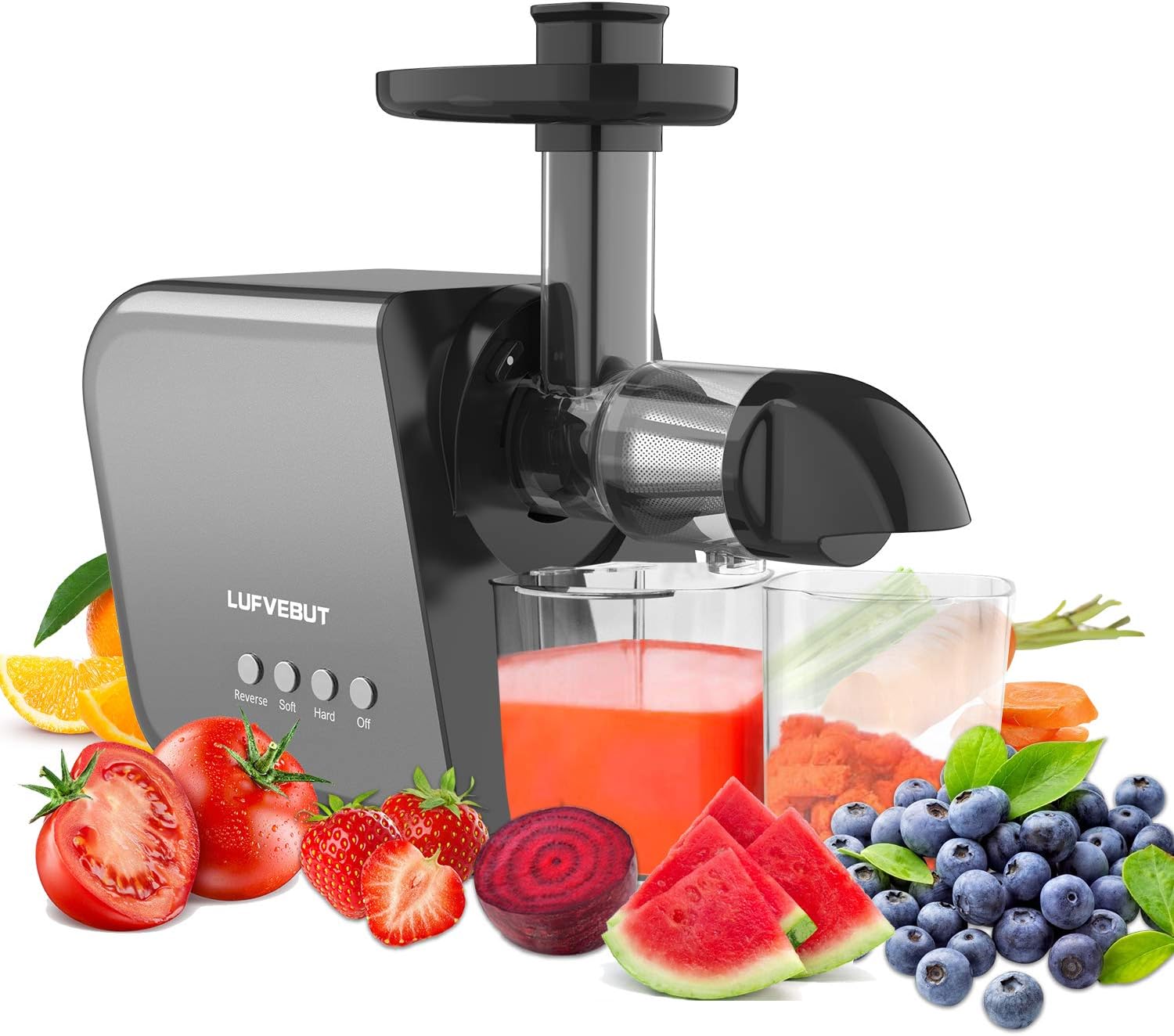 Compact Juicers, Slow Masticating Juicer Machines, Cold Press Juicer Extractor for Pomegranate Celery Orange Carrots Wheatgrass, Easy To Use & Clean, with Quiet Motor, Reverse Function, Cleaning Brush