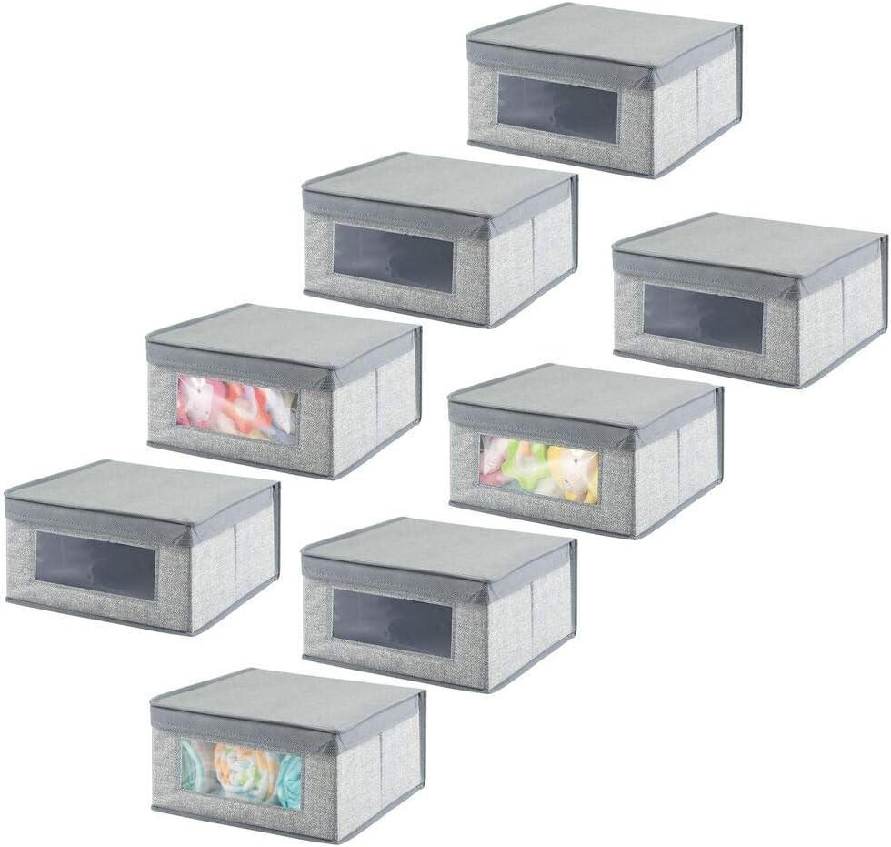 mDesign Soft Stackable Fabric Closet Storage Organizer Holder Box - Clear Window, Attached Lid, for Child/Kids Room, Nursery - Polka Dot Print - Small, 8 Pack - Turquoise Pack of 2