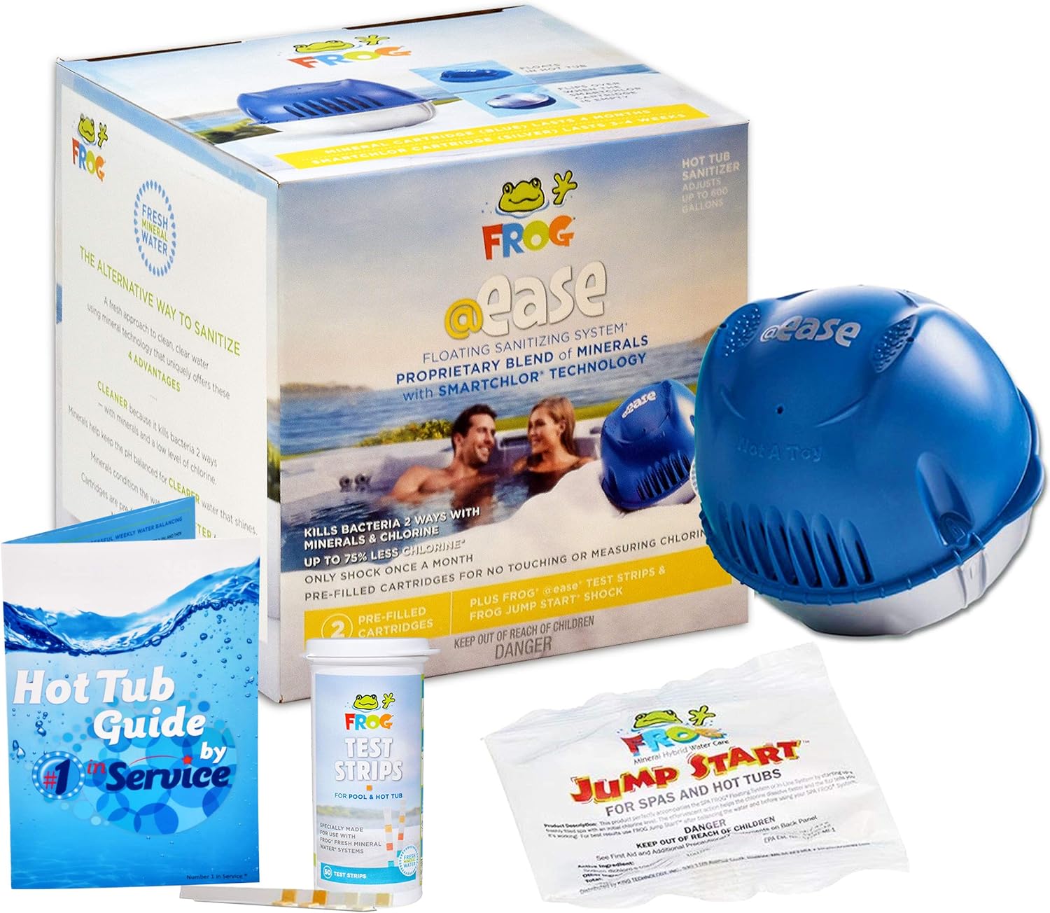 Frog @Ease Floating Sanitizing System for Hot Tubs and Hot Tub Water Balance Guide Pack of 2