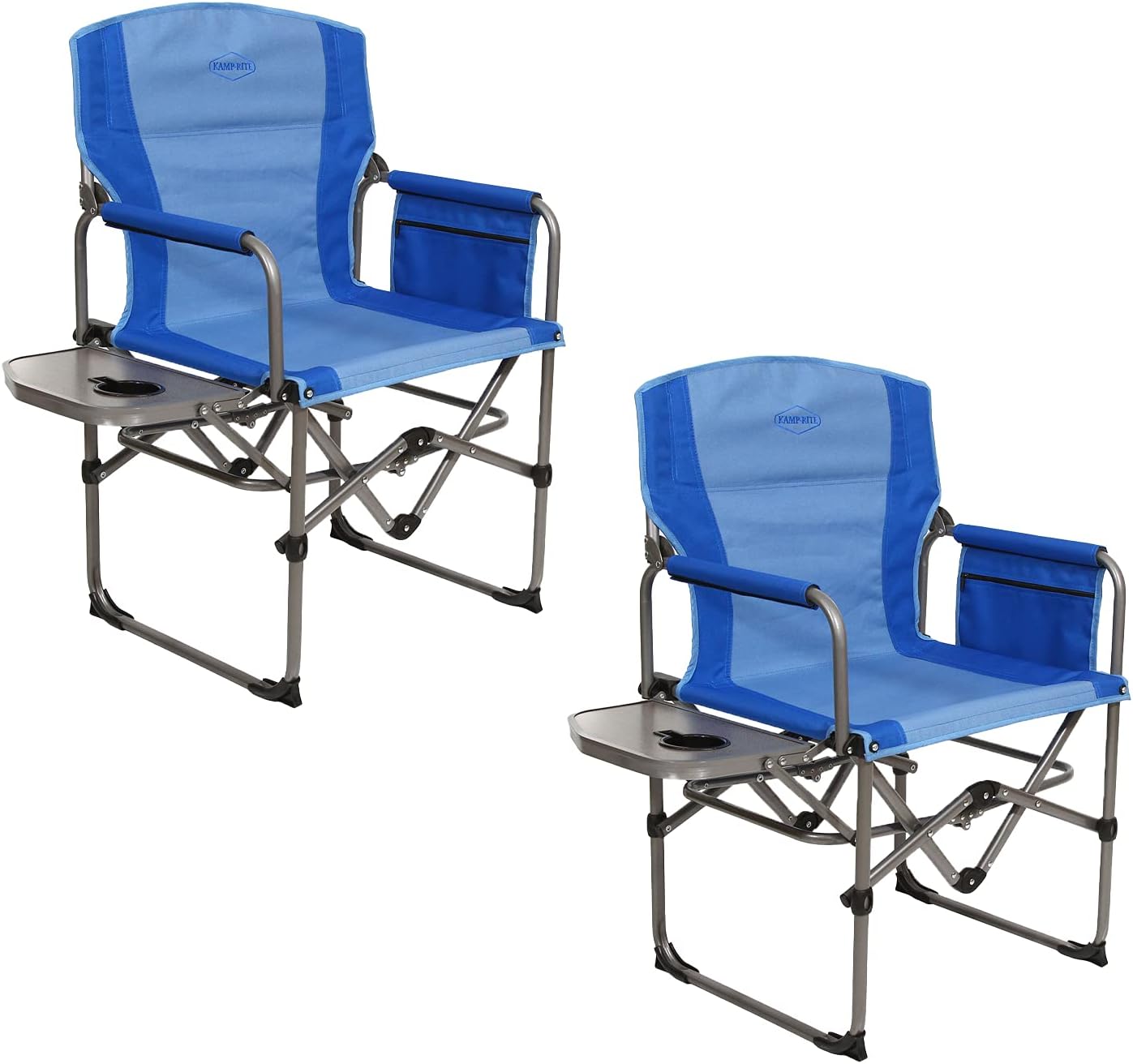 Kamp-Rite KAMPCC406 Compact Director's Chair Outdoor Furniture Camping Folding Sports Chair with Side Table and Cup Holder, Blue (2 Pack)